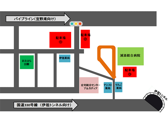 浦添総合病院までの地図